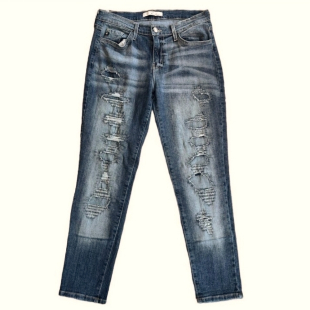 Kancan Denim Low Rise Boyfriend Stretch Cropped Jean Buckle Made in USA Size 27